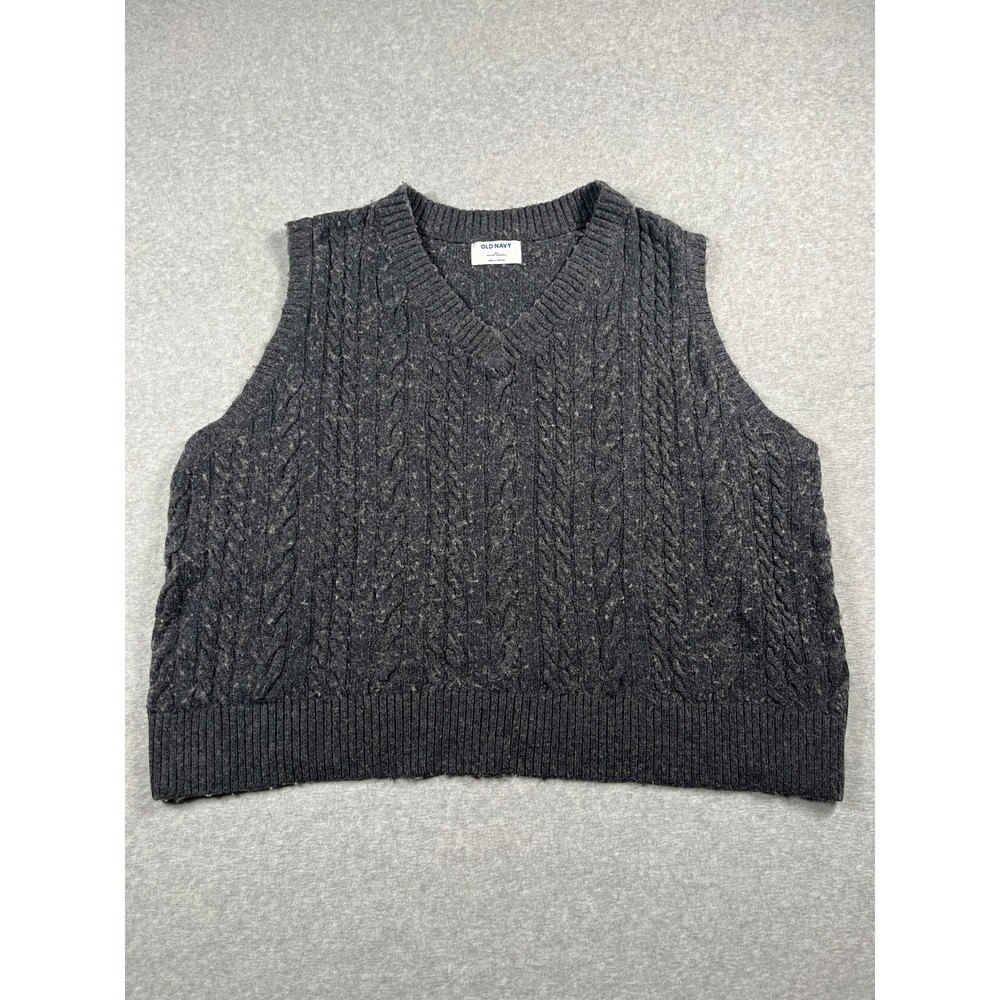 Wool Blend Cable Knit Sweater Vest Women 3X Gray Dark Academia Old Money Preppy